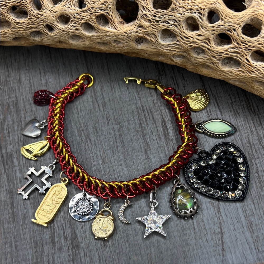 Charming Red and Gold Bracelet with Charms